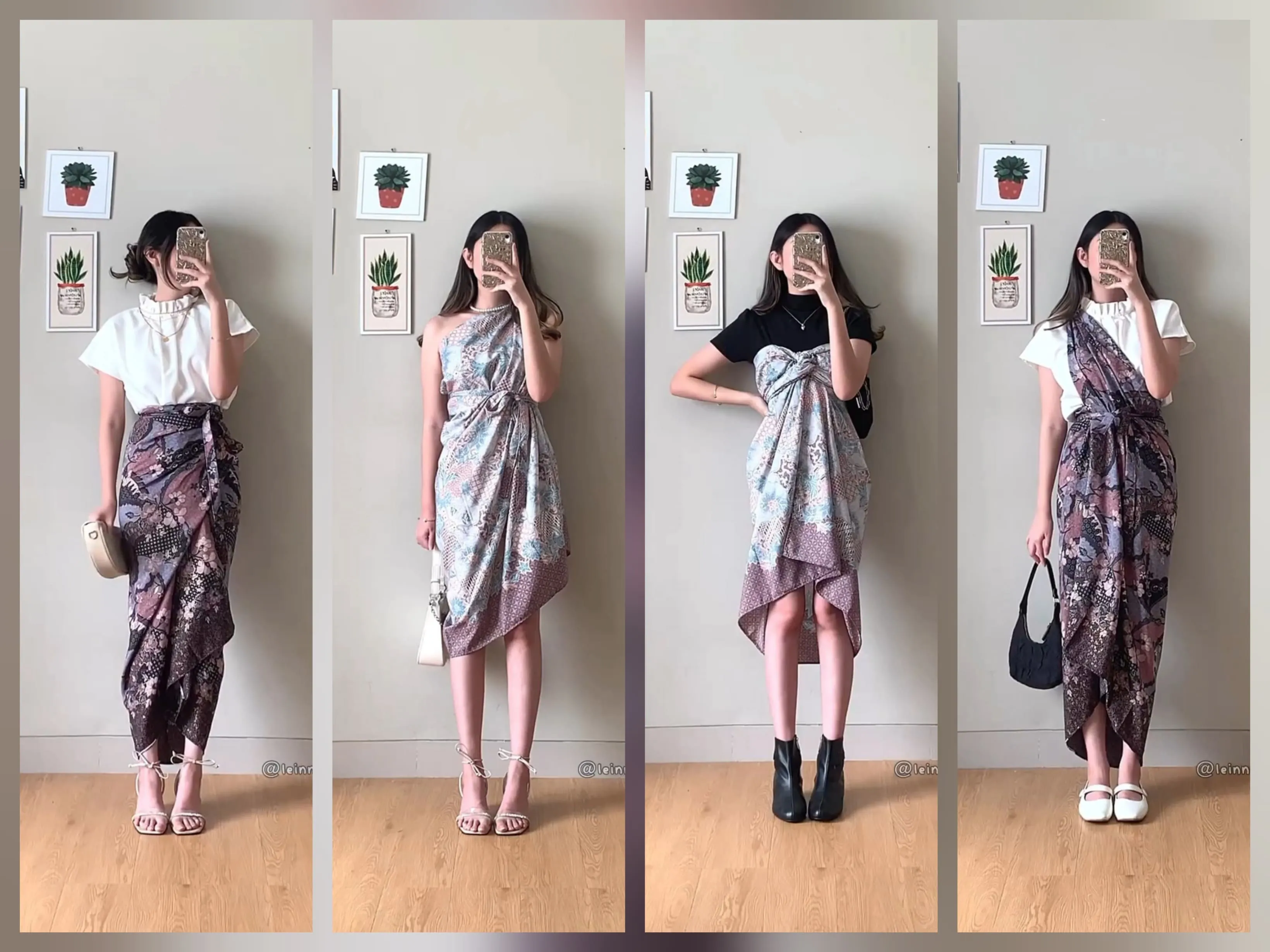 Satu kain batik bisa dikreasikan menjadi berbagai look. Sumber: Instagram @elainealethea